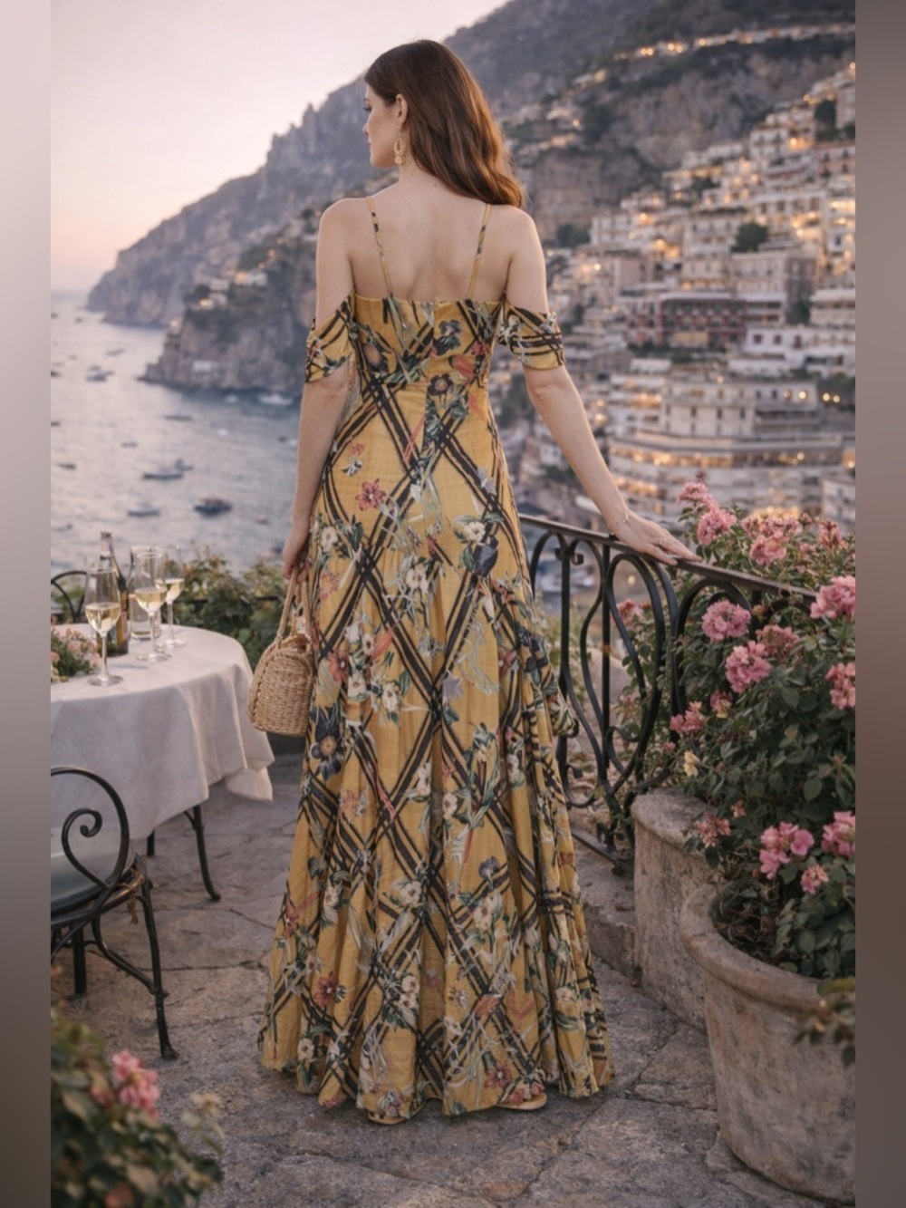 PatBO Moana Yellow Floral Maxi Dress Off Shoulder Ruffle Size 2 - Picture 2 of 8